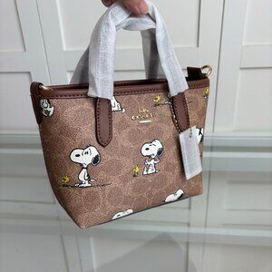 Coach X Peanuts City Mini Tote Bag In Signature Canvas With Snoopy Print